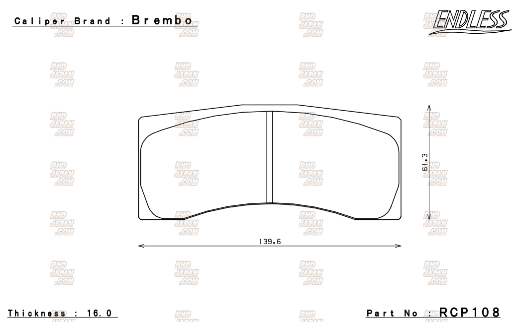 Endless Brake Pads Set Circuit Compound CC43 (N35S) Brembo Caliper Rally / Gravel Front - RCP108